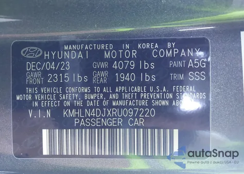 2024 Hyundai Elantra Hybrid Limited from USA, damaged, VIN KMHLN4DJXRU097220